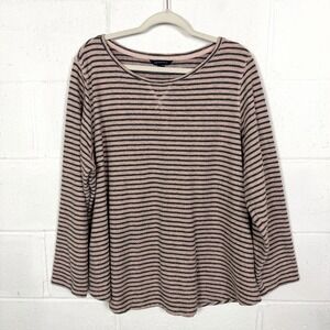 Lands End Womens Tunic Top Plus Size 2X Pink Striped Preppy Beach Casual Coastal